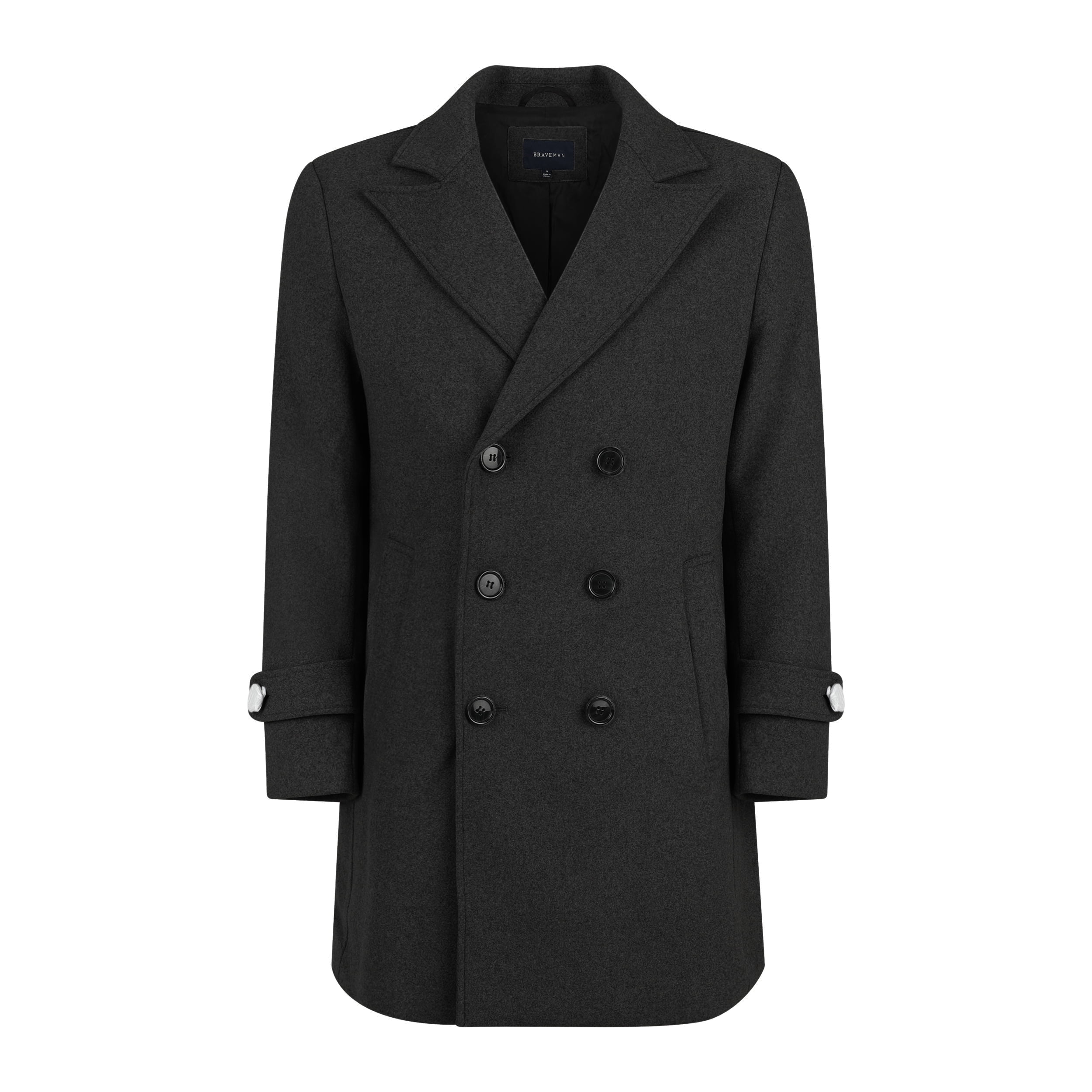 Men s Double Breasted Pea Coat Wool Blend Dress Jacket Peacoat