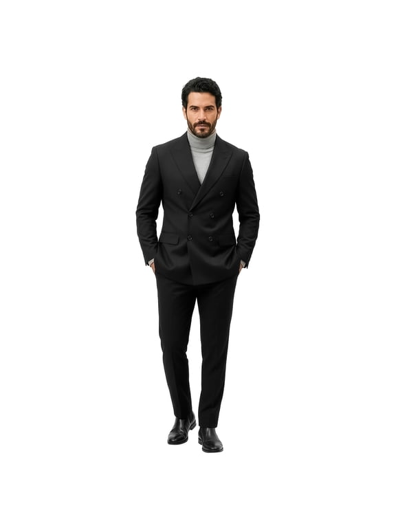 Men’s Double Breasted Peak Lapel 2 Piece Suit Set, Slim Fit Dress Suit