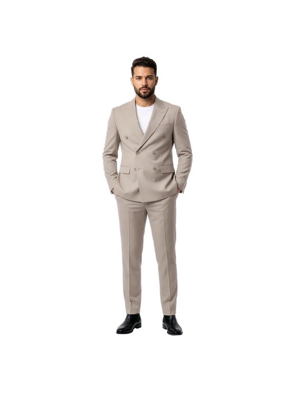 Men’s Double Breasted Peak Lapel 2 Piece Suit Set, Slim Fit Dress Suit