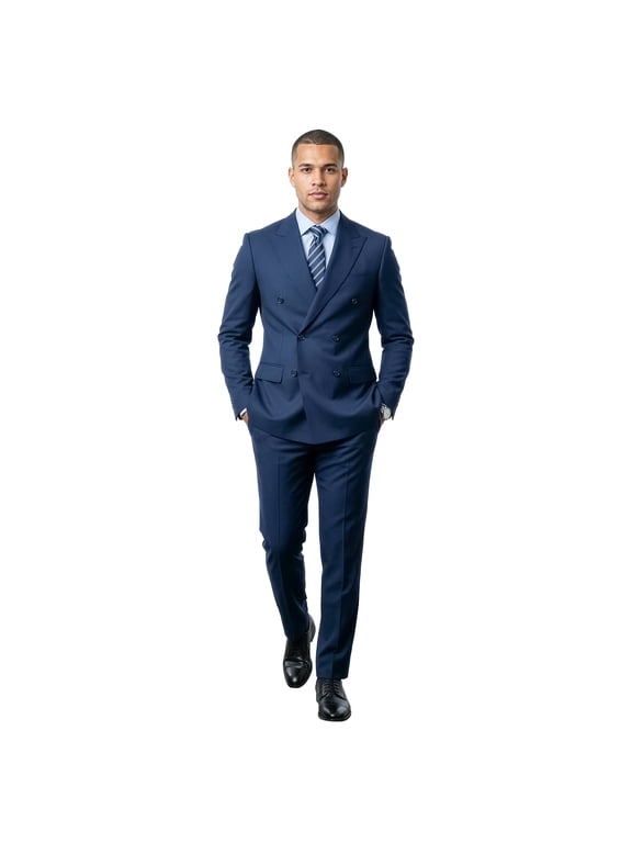 Men’s Double Breasted Peak Lapel 2 Piece Suit Set, Slim Fit Dress Suit