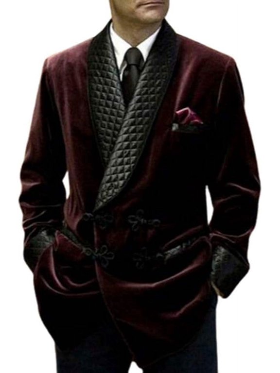 Men's Double Breasted Smoking Jackets Dinner Party Wear Smoking Jacket Burgundy Velvet Smoking Jackets 