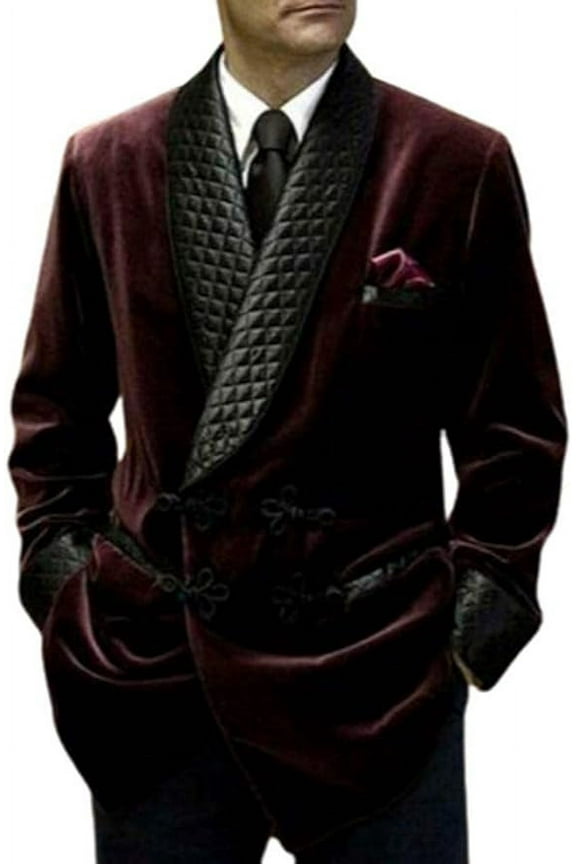 Men's Double Breasted Smoking Jackets Dinner Party Wear Smoking Jacket Burgundy Velvet Smoking Jackets 
