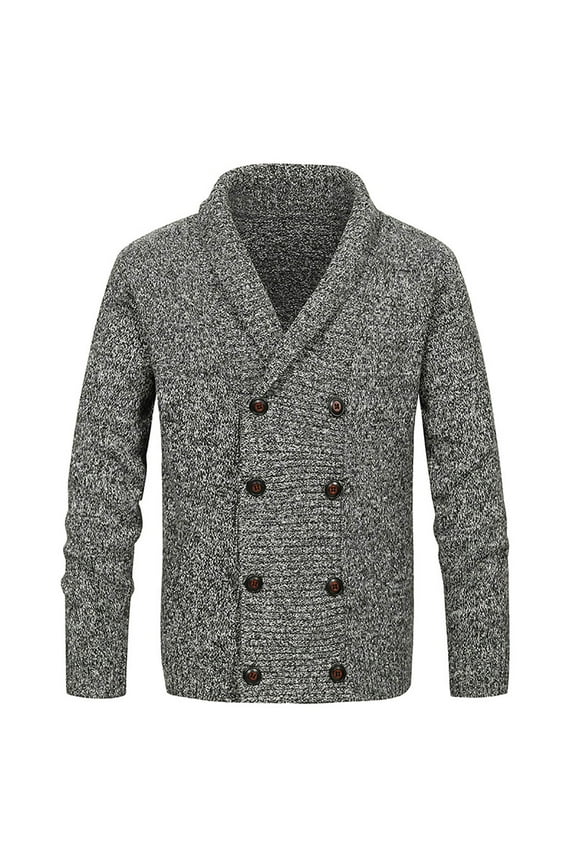 Men's Double-Breasted Sweaters Shawl Collar Long Sleeve Casual Cable Knit Cardigans Warm Thermal Outerwears