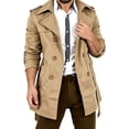thumbnail image 1 of Men's Double Breasted Trench Coat Mid Length Windproof Twill Jacket Classic Belted Overcoat with Pockets for Business Casual Work, Khaki, XXL, 1 of 8