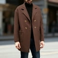 thumbnail image 1 of Men's Double Breasted Wool Blend Coat Winter Notched Lapel Belted Peacoat Mid Long Jacket Brown L, 1 of 7