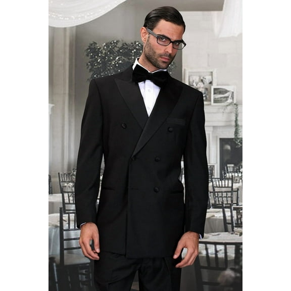Men's  Double Breasted Wool Tuxedo Black 42 Regular