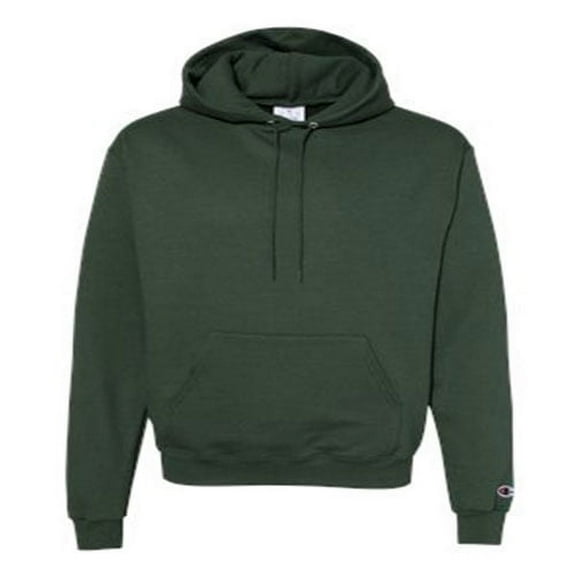 Men's Double Dry Action Fleece Pullover Hood, Dark Green - L
