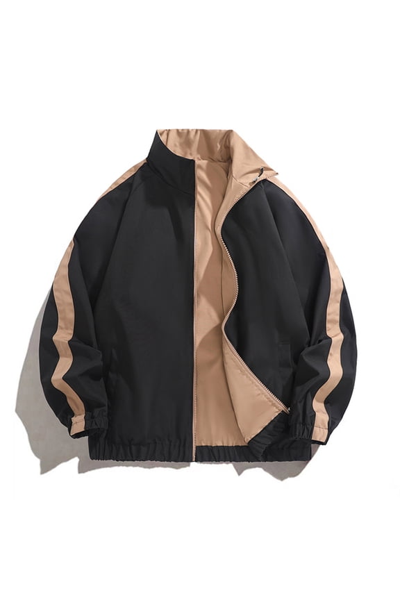 Men's Double Faced Jacket Solid Color Stand Collar Zipper Cardigan Long Sleeve Casual Lightweight Fall