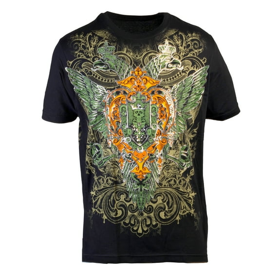 Men's Double Headed Eagle Skull Graphic T Shirt, Black Large