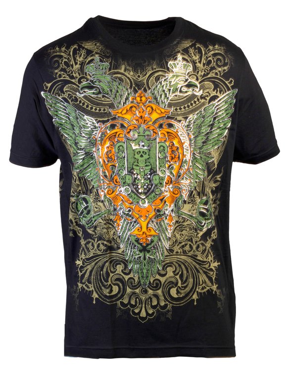 Men's Double Headed Eagle Skull Graphic T Shirt, Black X-Large