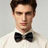Men's Double Layer Wedding Bow Tie, Pearls Rhinestones Embellished, Soft Satin Luxury Fabric, Adjustable Formal Accessory for Groom Wedding Engagement and Independence Day Attire