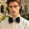 Men's Double Layer Wedding Bow Tie, Pearls Rhinestones Embellished, Soft Satin Luxury Fabric, Adjustable Formal Accessory for Groom Wedding Engagement and Independence Day Attire