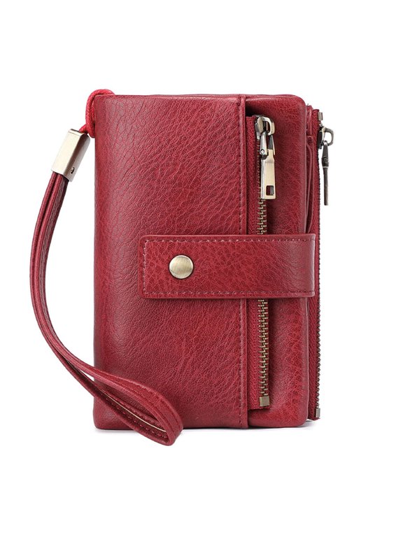 Men's Double Loose Leaf Short Solid Color Function Korean Vertical PU Wallet