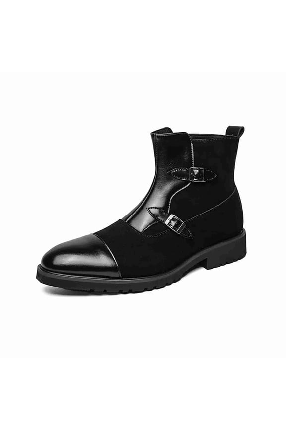 Men's Double Monk Strap Chelsea Boots, Cap Toe Ankle Boots for Men, Stylish Cap-Toe Ankle Boots with Side Buckles, Non-Slip Comfort Formal Boot