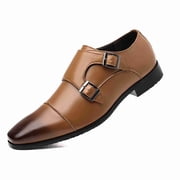 Men's Double Monk Strap Dress Shoes - with Metal Buckles Classic Cap Toe Formal Slip-Ons for Business & Pointed Toe Oxford Style