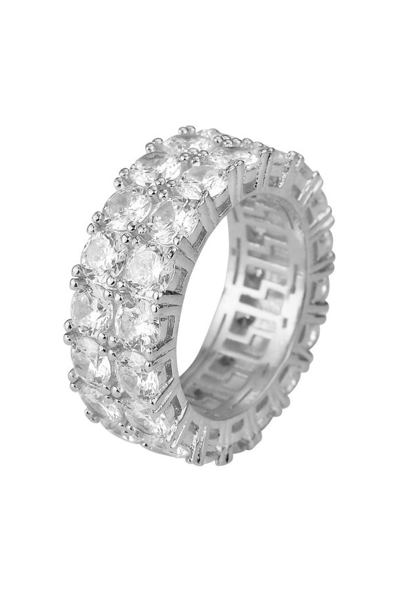 Unisex Copper Ring with Double Row Zircon Inlaid Design Hip Hop Jewelry Gang Diamonds Circles Statement Ring for Men and Women Fashion Accessories