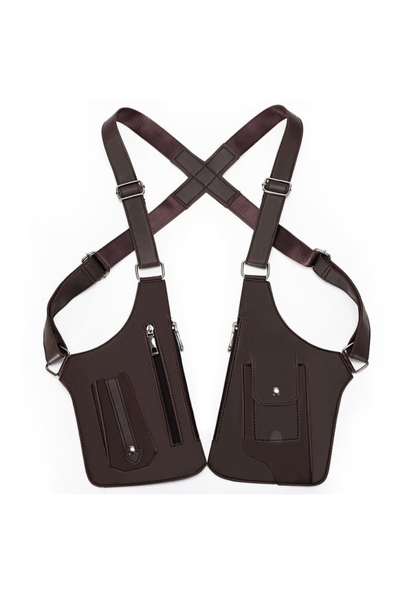 Men's Double Shoulder Strap Multi-Pocket Outdoor Anti-Theft Tactical Bag-Premium Leather Underarm Shoulder Bag Great Gift