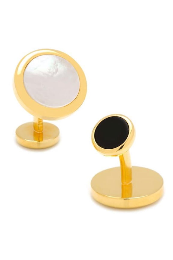Men's Double Sided Gold MOP Round Beveled Cufflinks