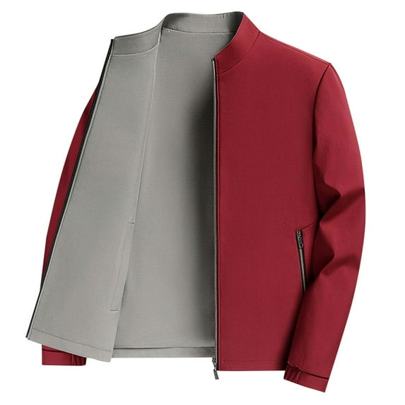 Men's Double-Sided Jacket Coat Casual Full Zip Thicked Jacket Loose Business Breathable Solid Coat Windbreaker
