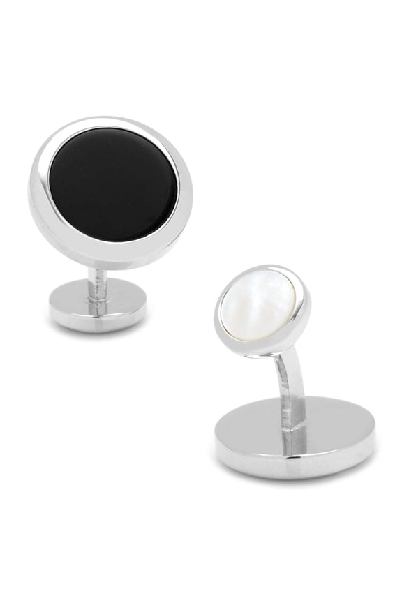 Men's Double Sided Onyx Round Beveled Cufflinks