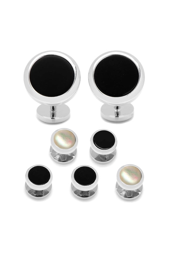 Men's Double Sided Onyx Round Beveled Stud Set