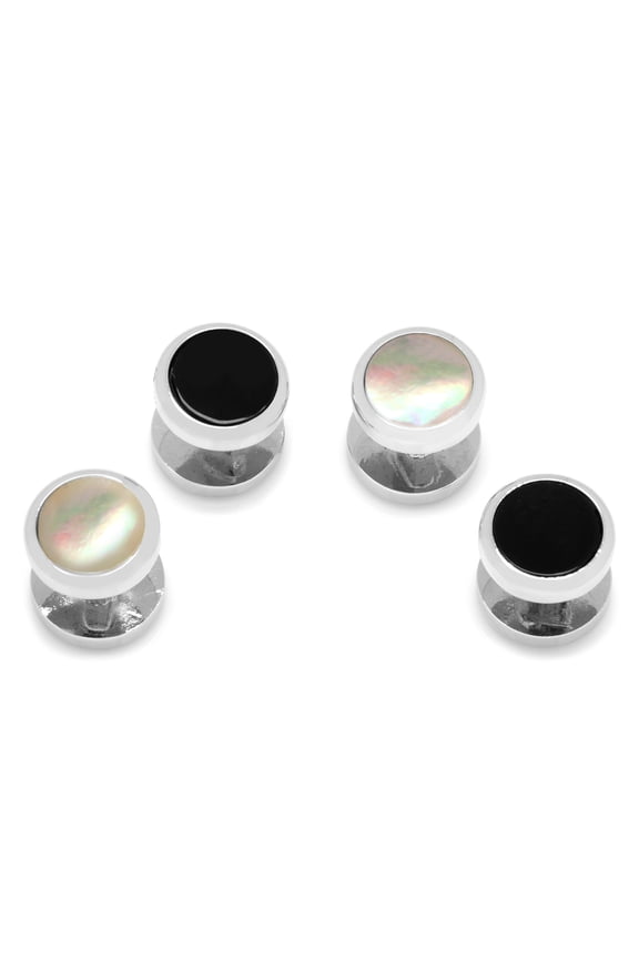 Men's Double Sided Onyx and MOP Round Beveled Studs
