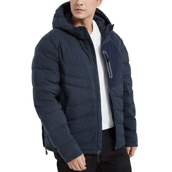 Men's Down Jacket hooded Water Resistant 5 Pockets Hooded Puffer Jacket Lightweight