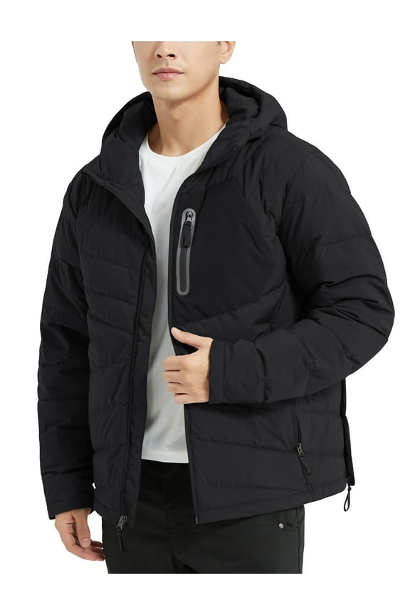 Men's Down Jacket hooded Water Resistant 5 Pockets Hooded Puffer Jacket Lightweight