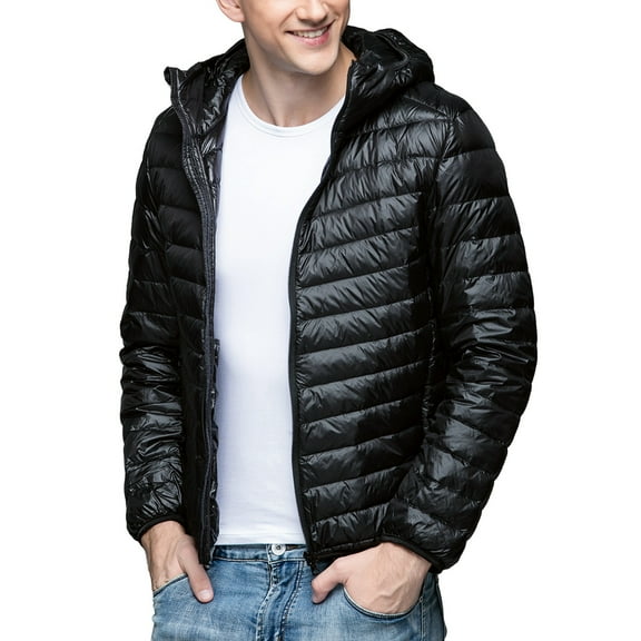 Men's Down Jackets Fall Winter Warm Zip Up Puffer Jacket Solid Color Padded Down Jacket Casual Thicken Relaxed Fit Mens Winter Jackets Black L
