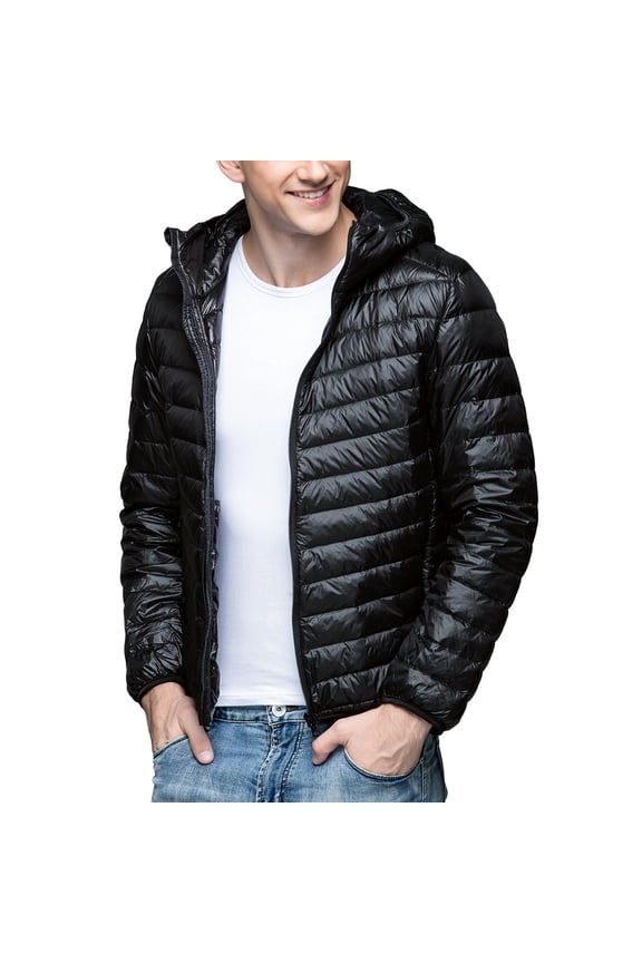Men's Down Jackets Fall Winter Warm Zip Up Puffer Jacket Solid Color Padded Down Jacket Casual Thicken Relaxed Fit Mens Winter Jackets Black L
