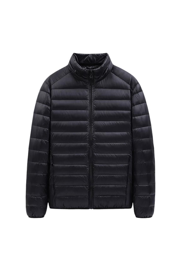 Men's Down Jackets Relaxed Fit Solid Color Down Jackets Zip Up Long Sleeve Hooded Puffer Jacket Winter Warm Mens Fall Jackets Black XXL