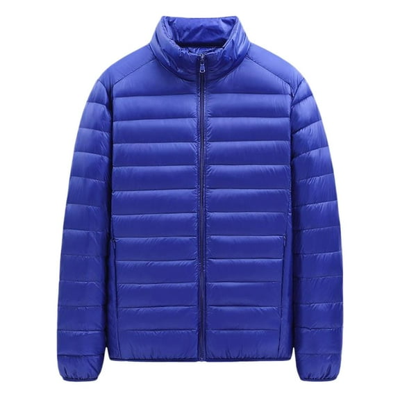 Men's Down Jackets Relaxed Fit Solid Color Down Jackets Zip Up Long Sleeve Hooded Puffer Jacket Winter Warm Mens Winter Jackets Blue XXXXXL