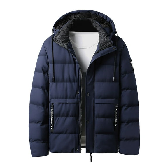 Men's Down Jackets Thick Hooded Down Jacket Winter Warm Casual Zip Up Baggy Down Outerwear Relaxed Fit Men's Jackets Blue XXL