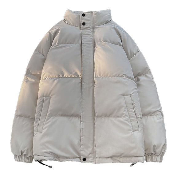 Men's Down Jackets Thickened Stand Collar Puffer Jacket Solid Color Baggy Down Outerwear Zip Up Down Jacket Loose Mens Fall Jackets Grey L