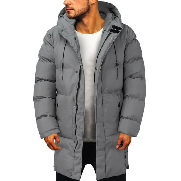 Men's Down Jackets Winter Warm Down Jacket Hooded Long Sleeve Zip Up Plush Baggy Down Outerwear Relaxed Fit Mens Winter Jackets Grey XXXXXXL