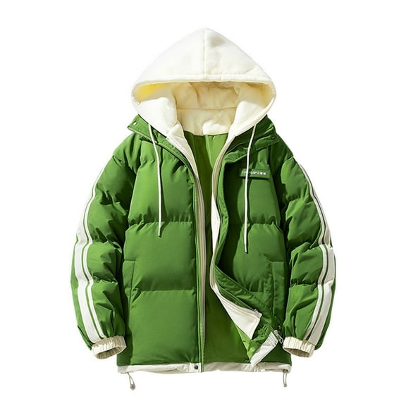 Men's Down Jackets Winter Warm Thick Zip Up Hooded Padded Coat Loose Casual Baggy Down Outerwear Relaxed Fit Plus Size Jackets Green L