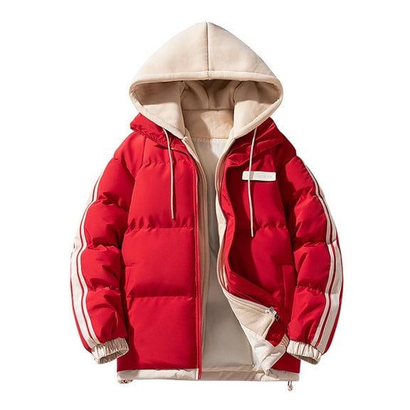 Men's Down Jackets Winter Warm Thick Zip Up Hooded Padded Coat Loose Casual Baggy Down Outerwear Relaxed Fit Winter Jackets for Men Red L