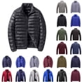 thumbnail image 1 of Men's Down Jackets Zip Up Stand Collar Down Jacket Long Sleeve Winter Warm Puffer Jacket Heavyweight Baggy Down Outerwear Jackets for Men Blue L, 1 of 6