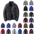 thumbnail image 1 of Men's Down Jackets Zip Up Stand Collar Puffer Jacket Long Sleeve Winter Warm Jacket Lightweight Baggy Down Outerwear Mens Winter Jackets Army Green L, 1 of 3