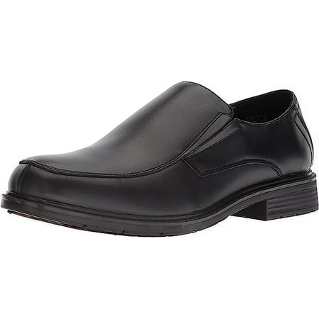 Dr Scholl's Jeff Black Leather Slip On Stacked Heel Rounded Toe Fashion Loafers (Black Leather, 10)