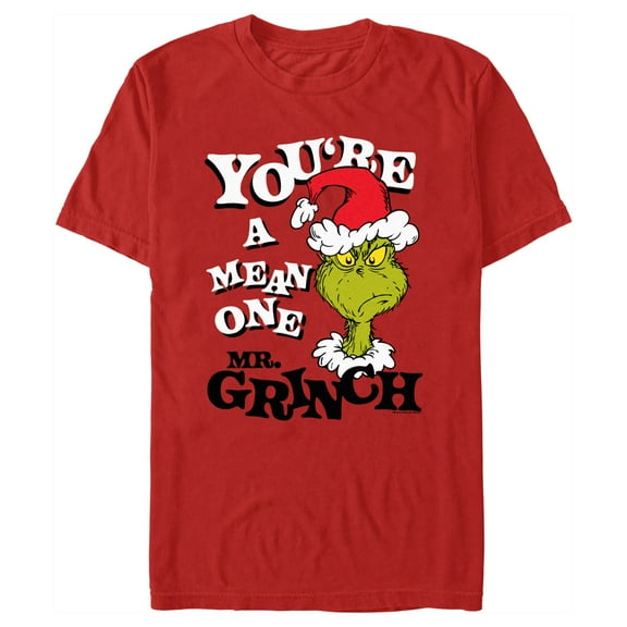Men's Dr. Seuss Christmas Grinch You're a Mean One Portrait  Graphic T-Shirt