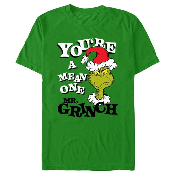 Men's Dr. Seuss Christmas Grinch You're a Mean One Portrait  Graphic T-Shirt