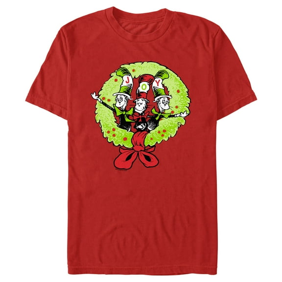 Men's Dr. Seuss The Cat in the Hat Joy Christmas Wreath  Graphic T-Shirt