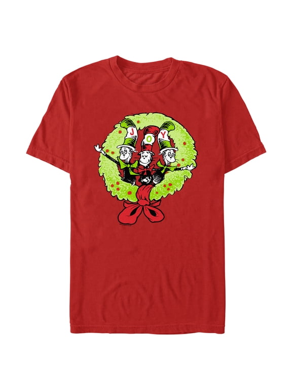 Men's Dr. Seuss The Cat in the Hat Joy Christmas Wreath Graphic T-Shirt