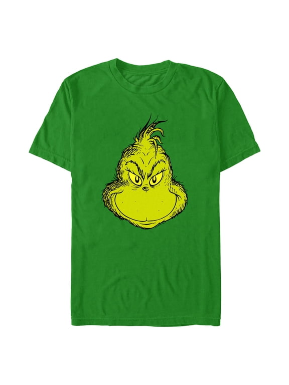 Men's Dr. Seuss The Grinch Christmas Grumpy Face Portrait Graphic T-Shirt