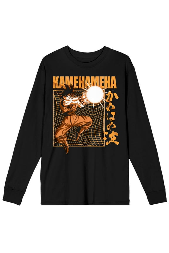 Dragon Ball Z Goku Kamehameha Attack on Black Long Sleeve Adult Crew neck-XL