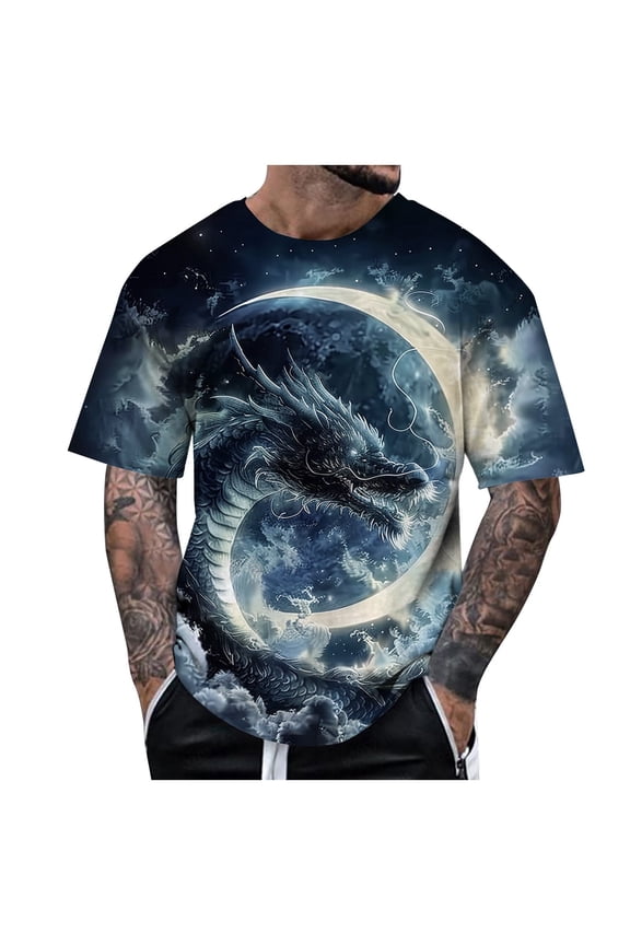 T Shirts for Man Dragon Summer Animal Themed Short Sleeve Daily Breathable Refreshing Lightweight Trendy Workout Tops Sizes L