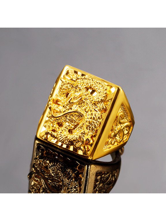 Men's Dragon Head 23K 24K THAI BAHT YELLOW GOLD Plated RING