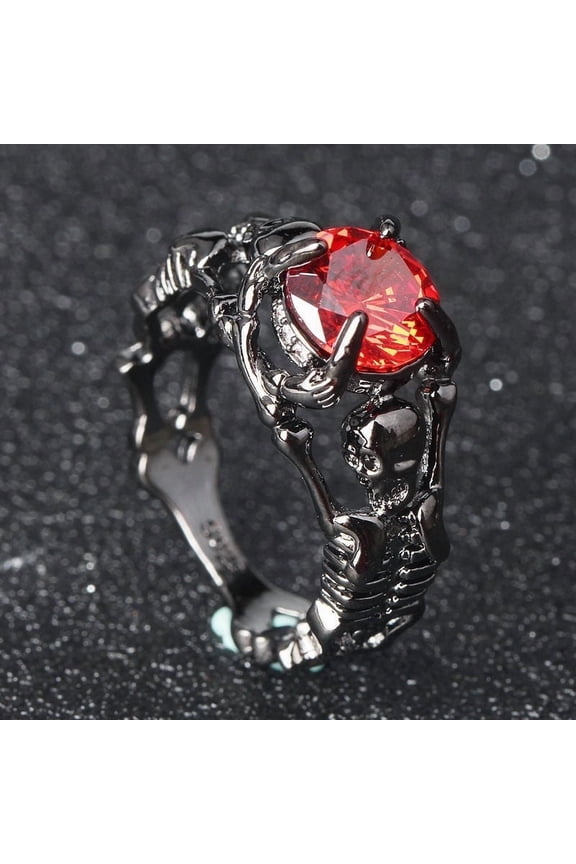 Men's Dragon Ring Trendy Student Ring Domineering Retro Hip Hop Ring and an Open Adjustable Design with Ruby Skull Red Demon Eyeball or Lotus Heart Sutra Accents
