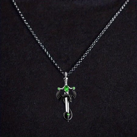 Men's Dragon & Sword Design Pendant Necklace, Punk Streetwear Chain Necklace, Goth Jewelry for Party, Daily Clothing Decor for Men & Women Vintage Stainless Steel Cross Pendant Necklace eve necklace